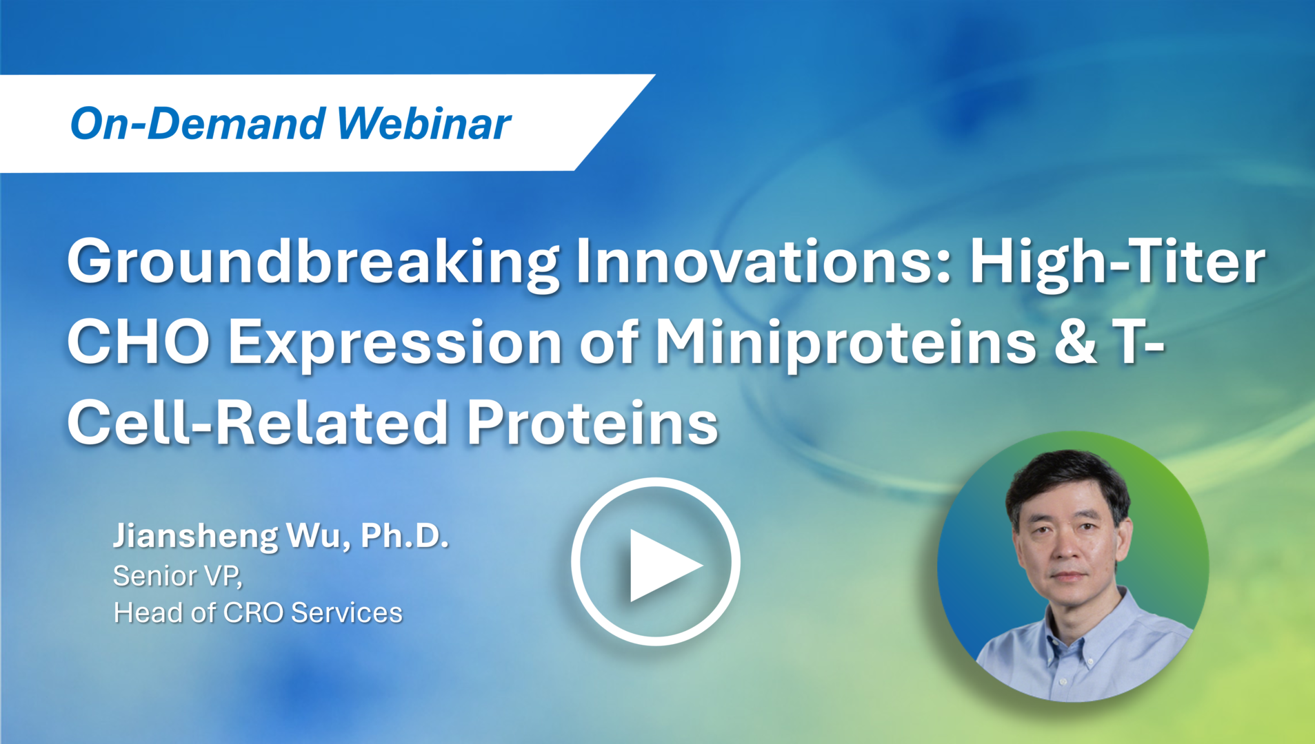 WuXi Biologics’ webinar recording on high-titer CHO expression of miniproteins and T-cell-related proteins, highlighting the MiniProtein Line and T Cell Mate platforms for sTCRs, TCR-Ab fusions, SCTs, and low-endotoxin production