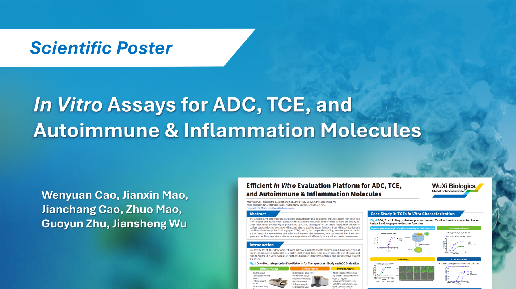Scientific poster illustrating WuXi Biologics’ integrated in vitro evaluation platform for ADC, TCE, and autoimmune & inflammation targets