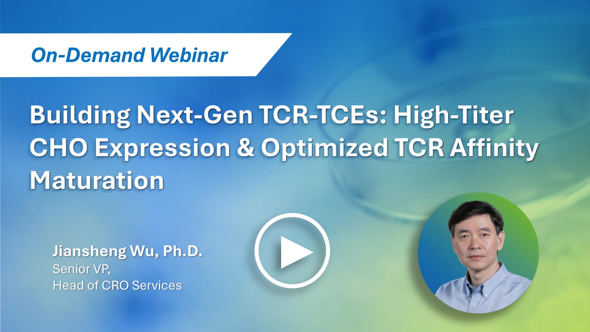 WuXi Biologics’ TCR discovery webinar recording, highlighting high-titer CHO production of soluble TCRs, phage-based TCR affinity maturation, and integrated workflows for TCR-TCE building block generation