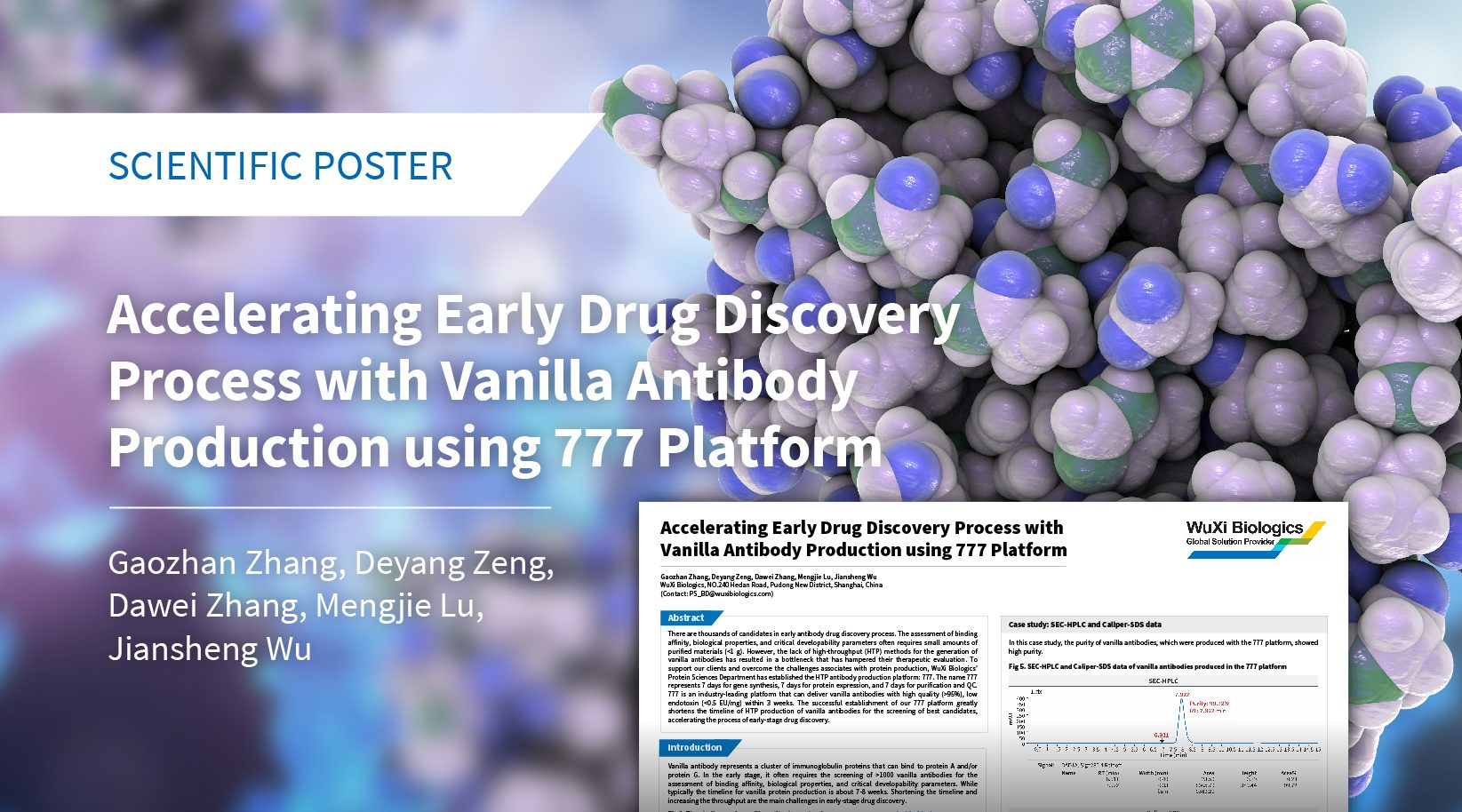 Scientific poster illustrating WuXi Biologics’ 777 high-throughput antibody production platform for early drug discovery