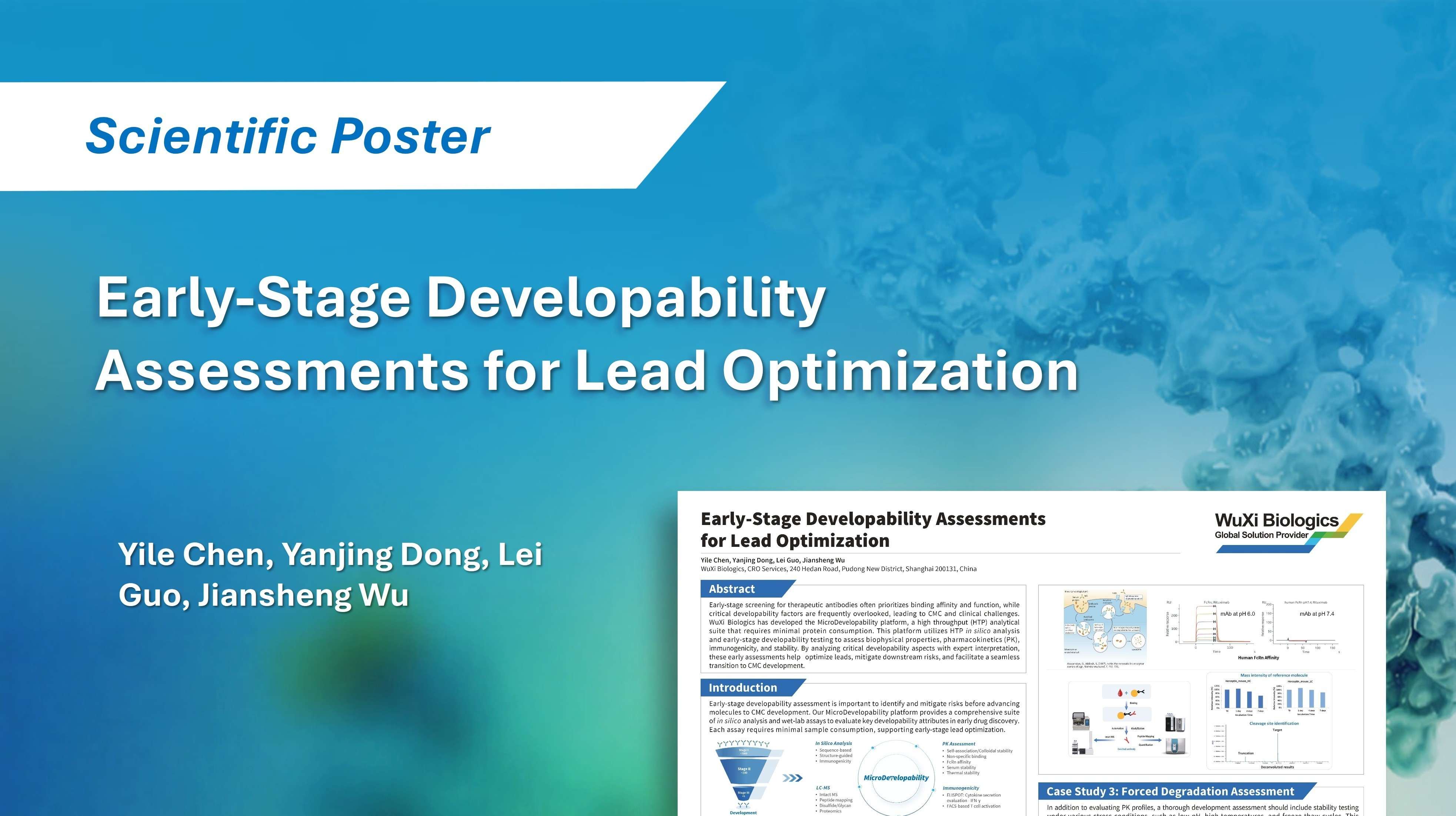 Scientific poster highlighting WuXi Biologics’ Micro Developability platform featuring high-throughput, low-sample-input developability panel.